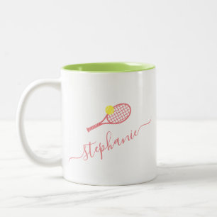 Preppy Tennis Monogram Personalised Pink Green Two-Tone Coffee Mug