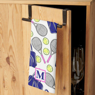 Preppy Tennis Navy Monogram Tea Towel