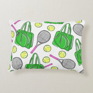 Preppy Tennis Racquets Green Pattern  Decorative Cushion