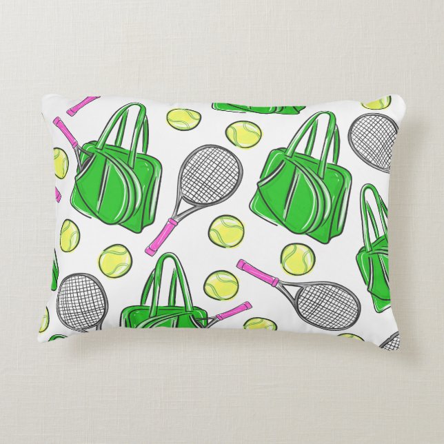 Preppy Tennis Racquets Green Pattern  Decorative Cushion (Back)