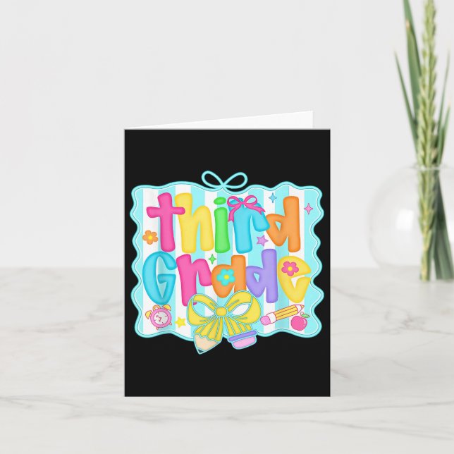 Preppy Third 3rd Grade Teacher Team Bow Back To Sc Card (Front)