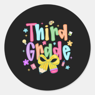 Preppy Third Grade Back To School 3rd Grade Teache Classic Round Sticker