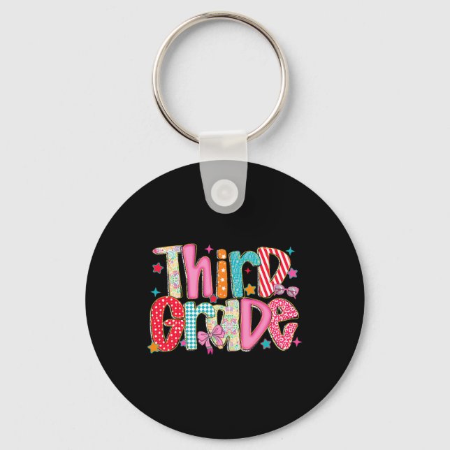 Preppy Third Grade Back To School 3rd Grade Teache Key Ring (Front)