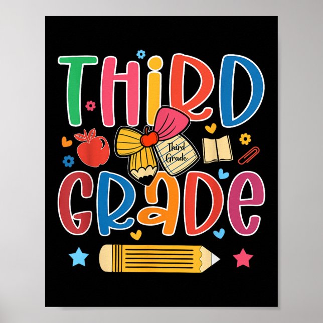 Preppy Third Grade Back To School 3rd Grade Teache Poster (Front)