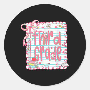 Preppy Third Grade Back To School Coquette 3rd Gra Classic Round Sticker