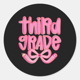 Preppy Third Grade Back To School Coquette Bow Tea Classic Round Sticker