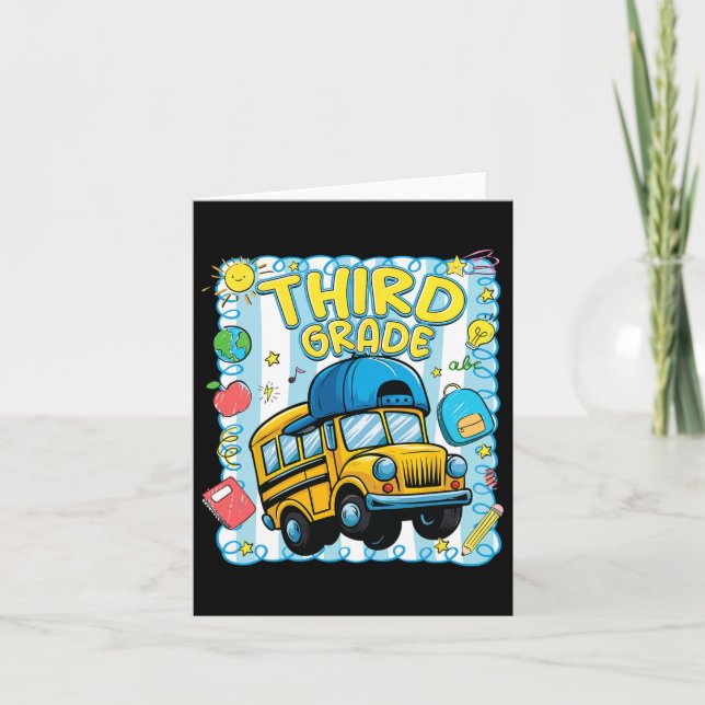 Preppy Third Grade Back To School Funny School Bus Card (Front)