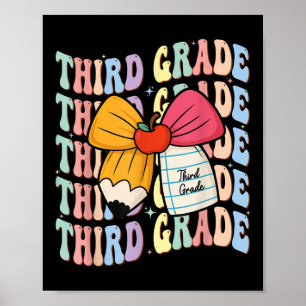 Preppy Third Grade Pencil Coquette Bow Back To Sch Poster