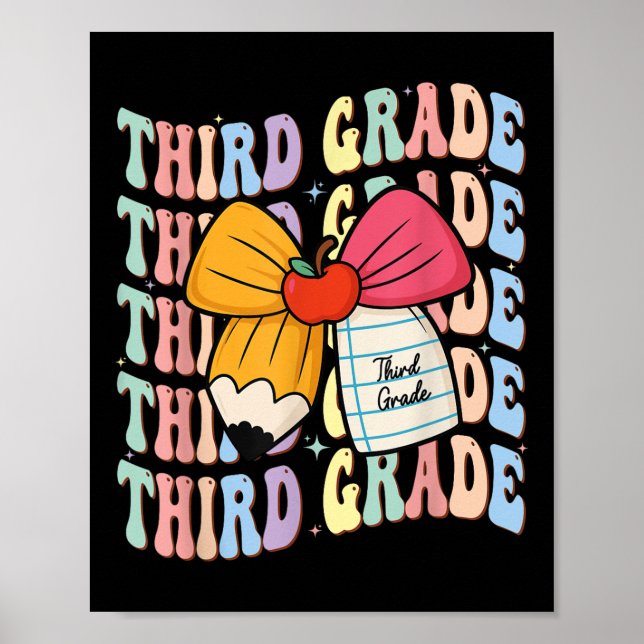 Preppy Third Grade Pencil Coquette Bow Back To Sch Poster (Front)