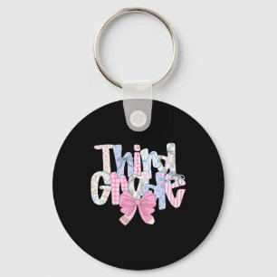 Preppy Third Grade Teacher Blue Floral Coquette Pe Key Ring
