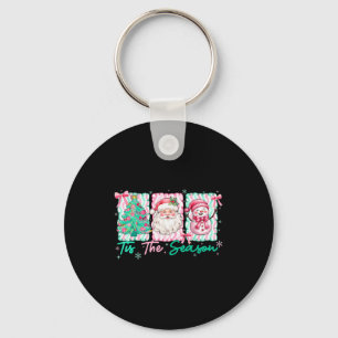 Preppy Tis The Season Santa Snowman Merry Christma Key Ring