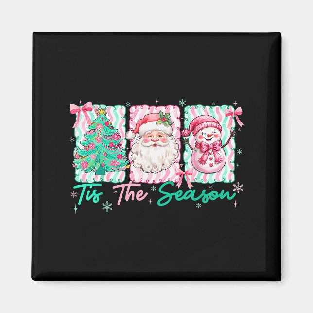 Preppy Tis The Season Santa Snowman Merry Christma Magnet (Front)