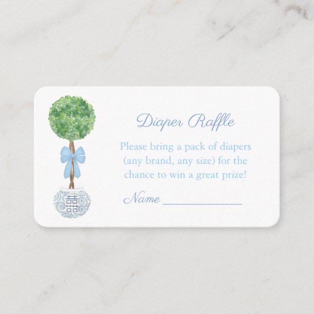 Preppy Topiary Diaper Raffle Baby Shower For Boy Enclosure Card (Front)