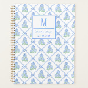 Preppy Trellis Bow Blue & Green Hydrangea Monogram Planner