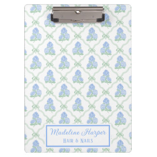 Preppy Trellis Bow Blue & Green Hydrangeas Monogra Clipboard