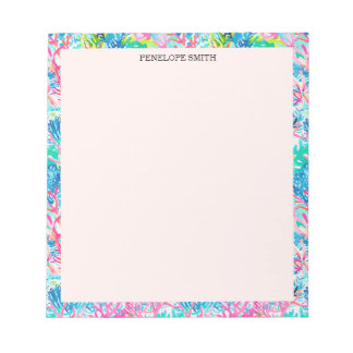 Preppy Tropical Chic Coral Watercolor Personalised Notepad