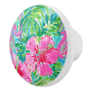 Preppy Tropical Floral Ceramic Knob Palm Beach