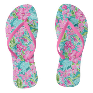Preppy Tropical Hibiscus Flower  Thongs