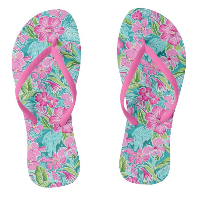 Preppy Tropical Hibiscus Flower  Thongs (Footbed)