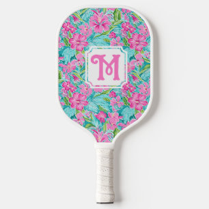 Preppy Tropical Hibiscus Monogram Pickleball Pickleball Paddle