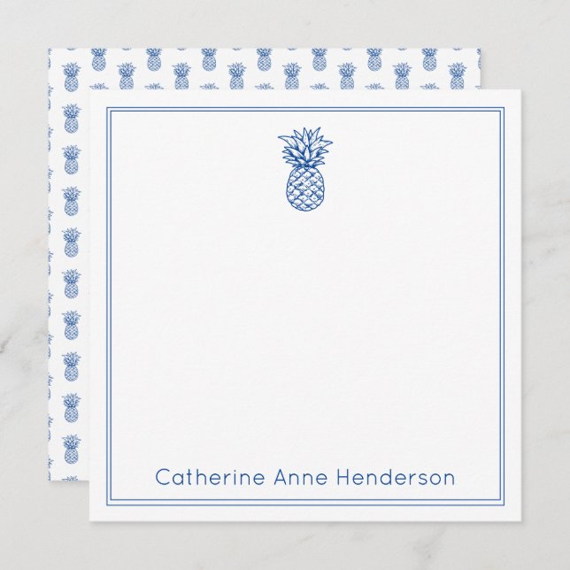 Preppy Tropical Navy Blue Pineapple Personalised Card (Front/Back)