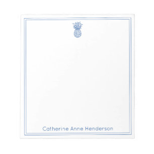 Preppy Tropical Navy Blue Pineapple Personalised Notepad