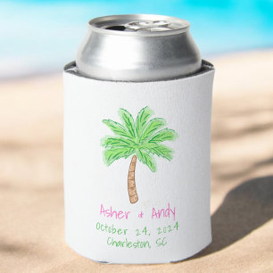 Preppy Tropical Pam Tree Wedding Favour Can Cooler