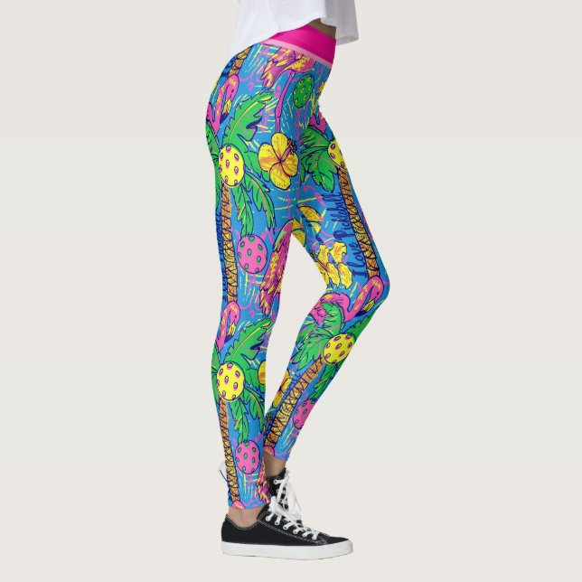 Preppy Tropical  pickleballs with flamingo Leggings (Right)