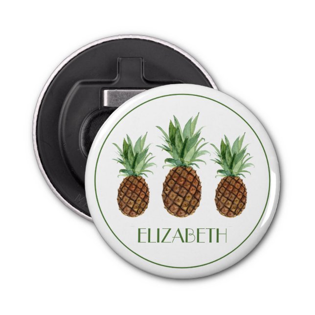 Preppy Tropical Pineapples Personalised Bottle Opener (Front)