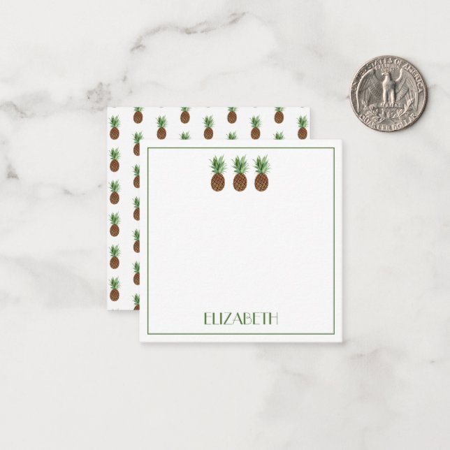 Preppy Tropical Pineapples Personalised Card (Front/Back In Situ)