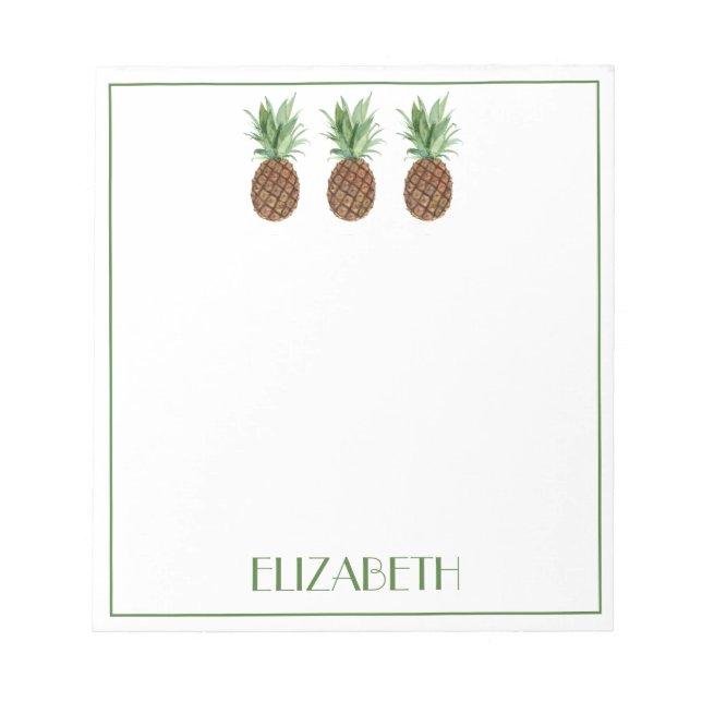 Preppy Tropical Pineapples Personalised Notepad (Front)
