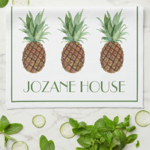 Preppy Tropical Pineapples Personalised Tea Towel