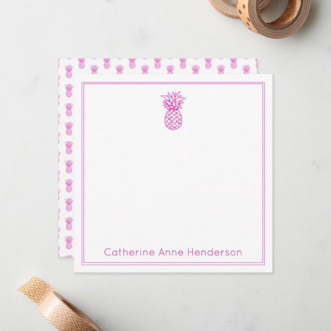 Preppy Tropical Pink Pineapple Personalised Card (Front/Back In Situ)