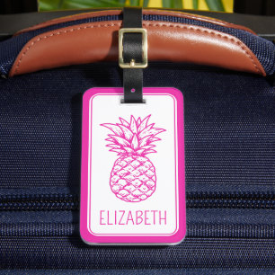 Preppy Tropical Pink Pineapple Personalised Luggage Tag