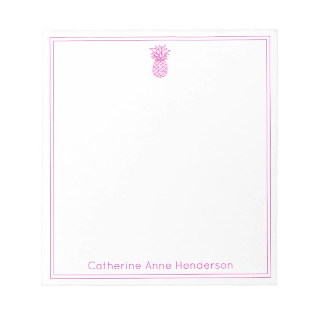 Preppy Tropical Pink Pineapple Personalised Notepad (Front)