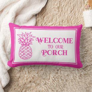 Preppy Tropical Pink Pineapple Porch Lumbar Cushion