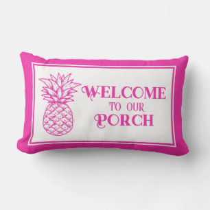 Preppy Tropical Pink Pineapple Porch Lumbar Cushion