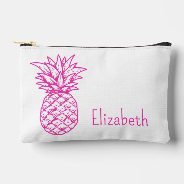 Preppy Tropical Pink Pineapples Personalised Accessory Pouch (Front)