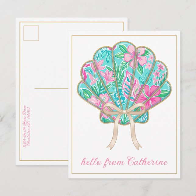 Preppy Tropical Seashell Personalised Postcard (Front/Back)