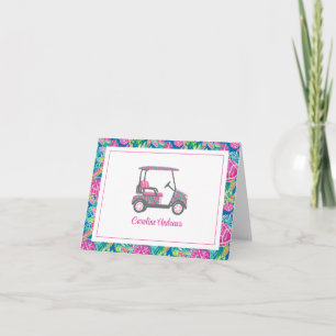 Preppy Tropical Turtles Palm Beach Golf Cart Thank You Card