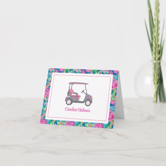 Preppy Tropical Turtles Palm Beach Golf Cart Thank You Card (Front)