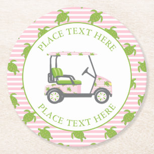Preppy Turtles Golf Cart Round Paper Coaster
