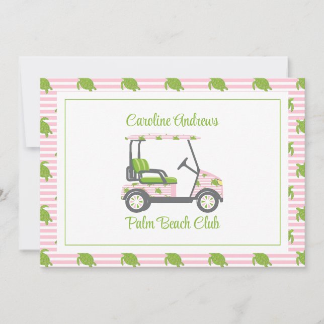 Preppy Turtles Palm Beach Golf Cart Personalised Thank You Card (Front)