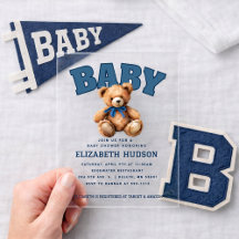 Preppy Varsity Teddy Bear Baby Shower Acrylic