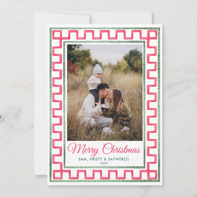 Preppy Vintage Family Photo Christmas Card (Front)