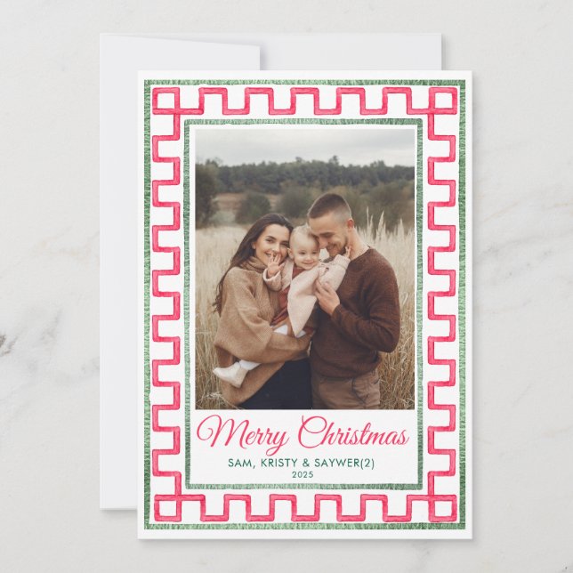 Preppy Vintage Family Photo Christmas Card (Front)