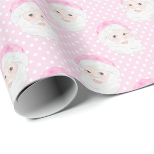Preppy Vintage Pink Santa Hat Pink Polka Dots Wrapping Paper
