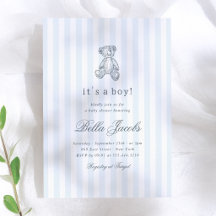 Preppy Vintage Teddy Bear Boy Baby Shower
