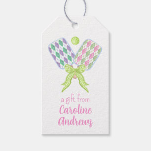 Preppy Watercolor Argyle Pickleball Paddles Gift Tags
