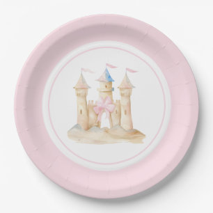 Preppy Watercolor Beach Sand Castle Party  Paper Plate